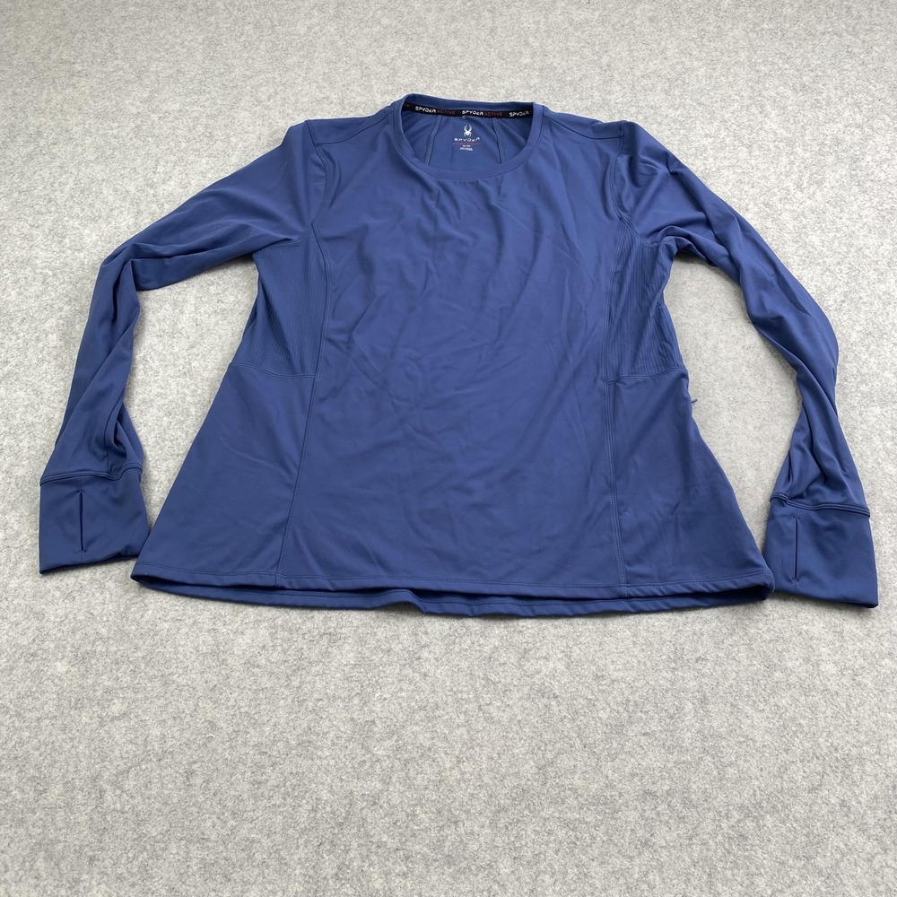 Spyder Active Shirt Womens XL Blue Long Sleeve Thumbhole Zip Pocket SP1000U